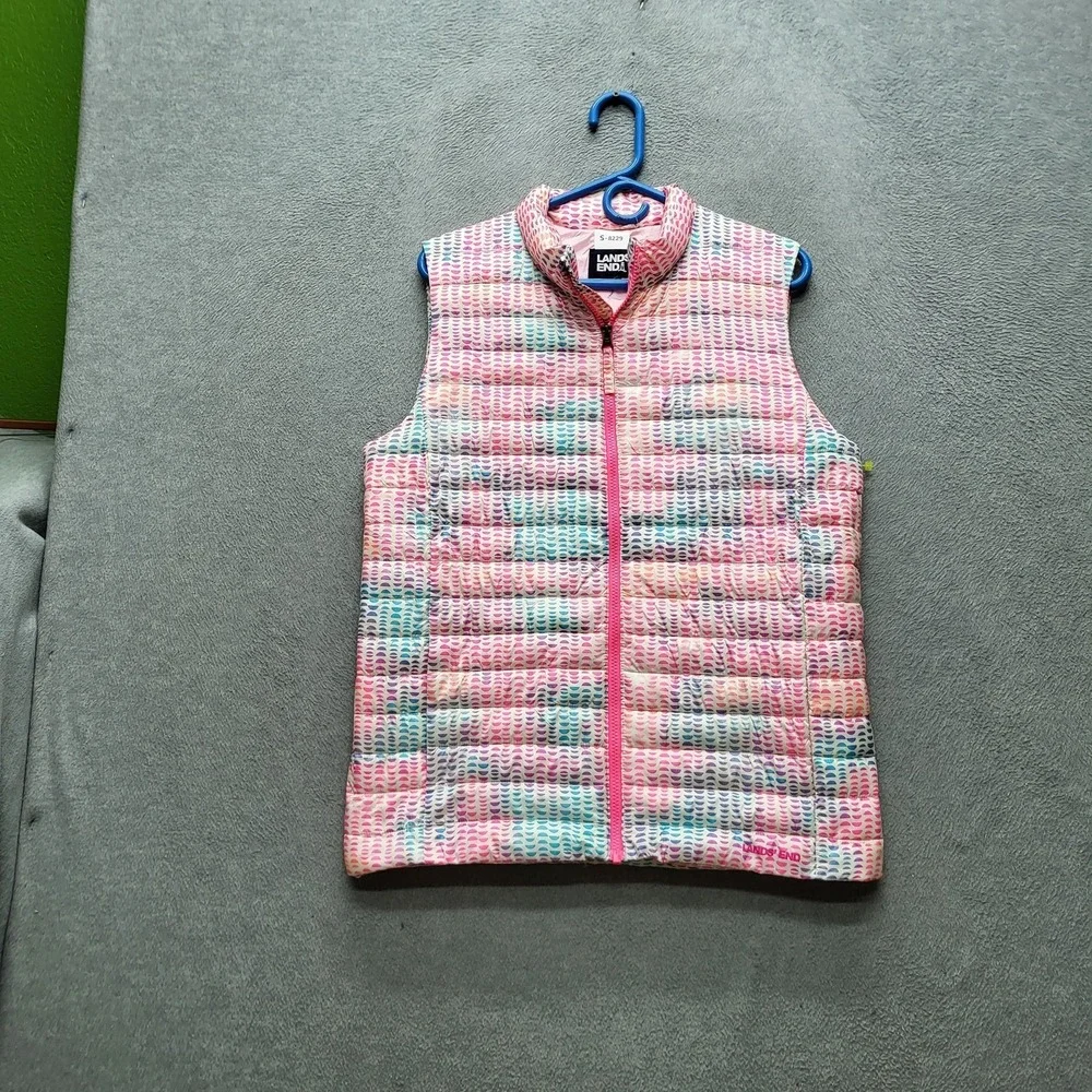 Lands' End Girls‎ Vest XXL Pink Puffer Primaloft Zipper Logo Sleeveless